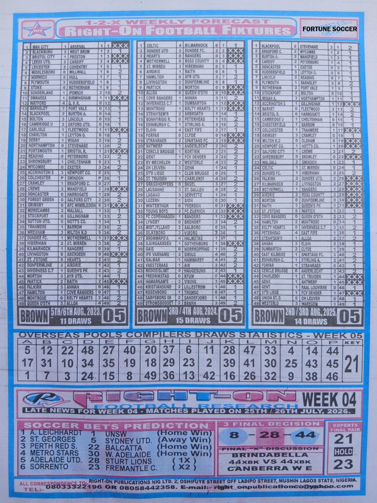 week 5 right on fixtures 2026 back page