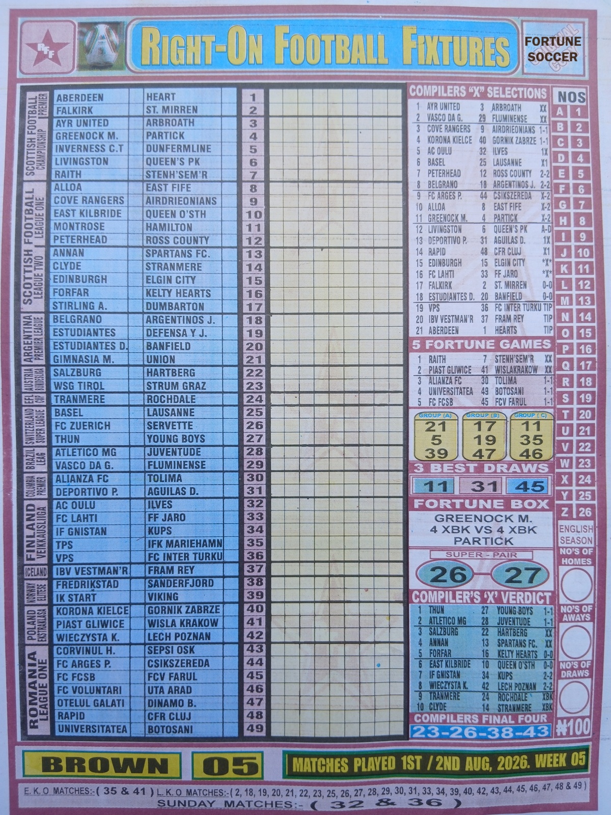 week 5 right on fixtures 2026 front page